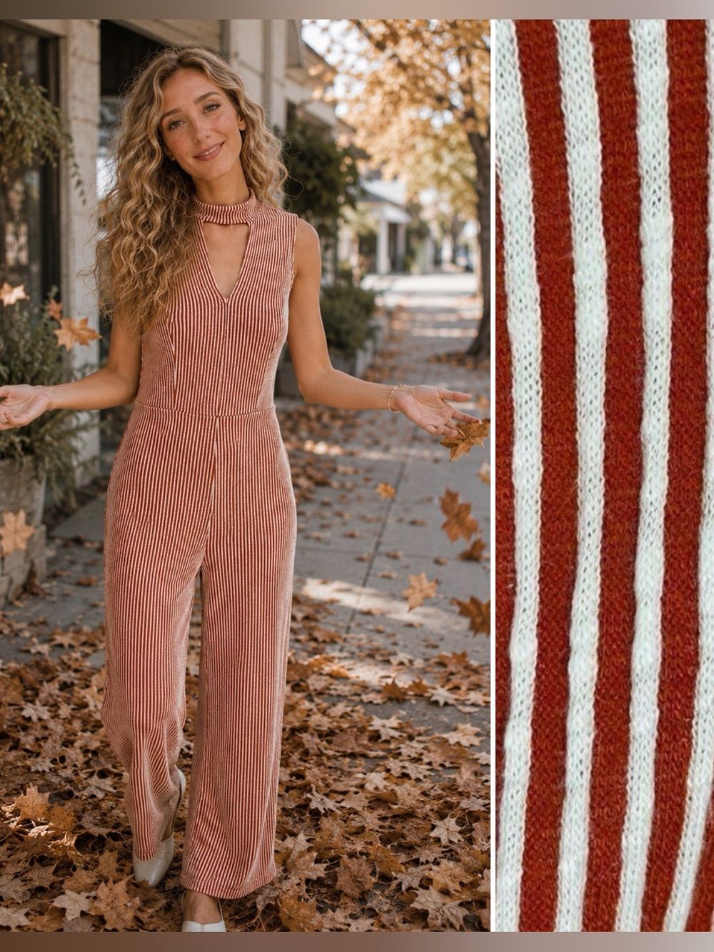Modcloth For the Bliss of It Jumpsuit Rust Red Cream Jumpsuit Sleeveless M NWT